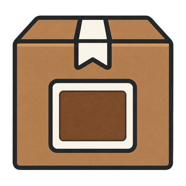 Closed shipping box marked with a rectangular cutting board