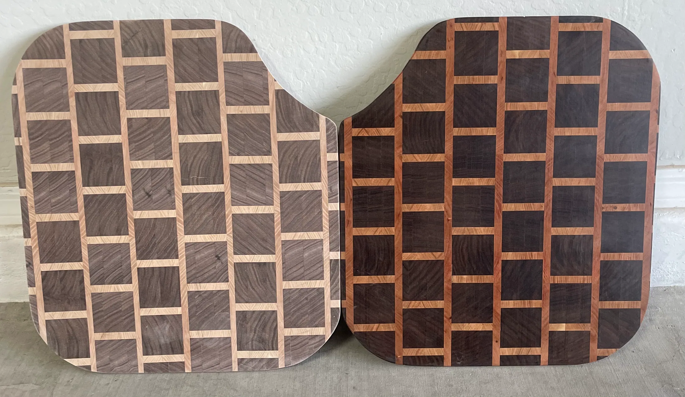 Two custom-fit patterned RV sink cutting boards